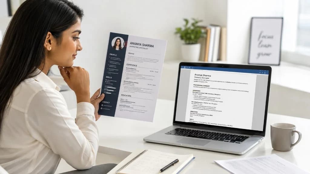 Comparing a designed PDF resume with the plain text version an ATS parses on a laptop — why your PDF resume might be failing