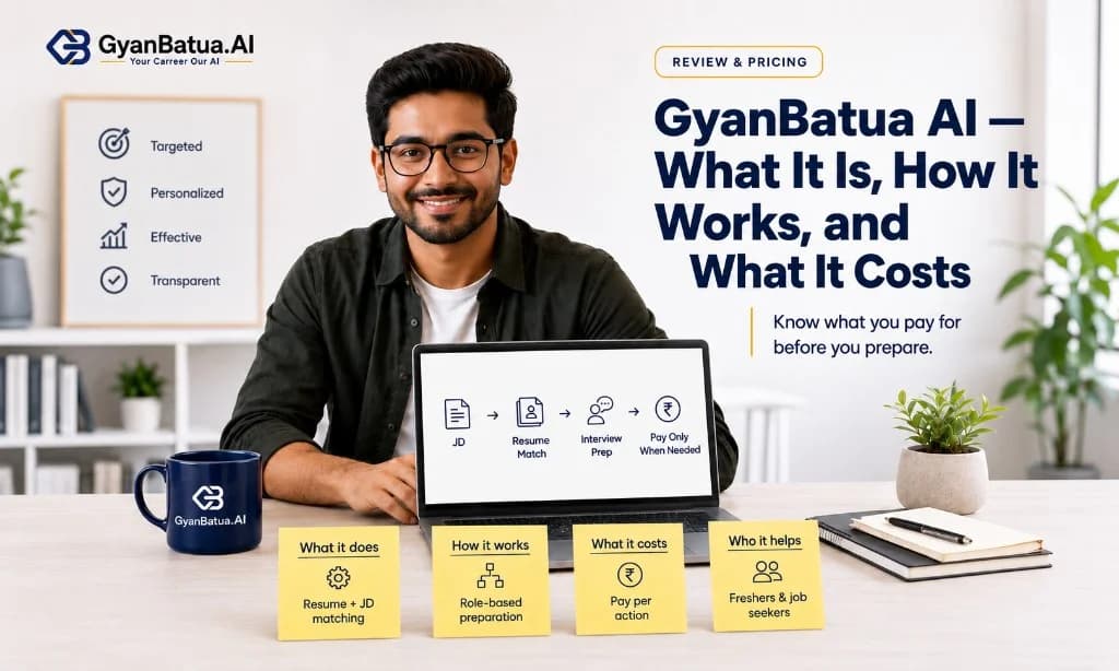 GyanBatua AI review and pricing — JD match resume optimizer and interview prep for India