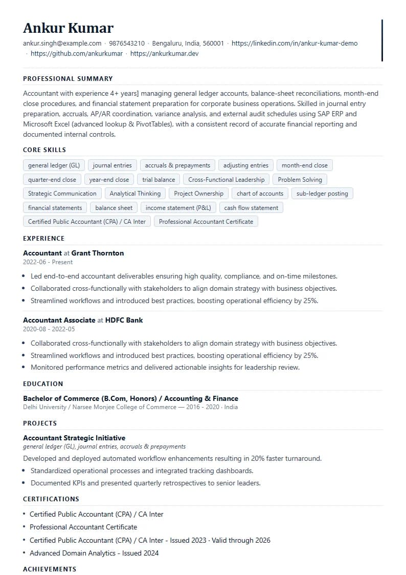 Accountant Resume Example using Corporate Elite Resume template layout