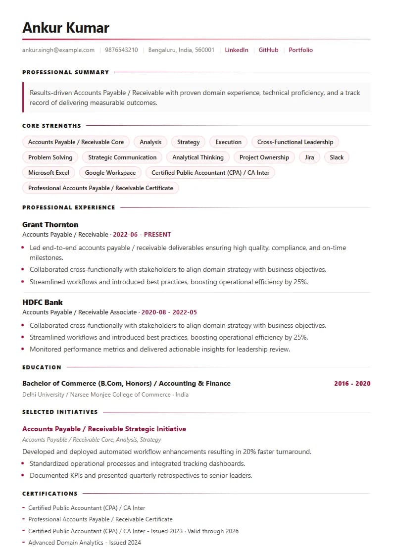 Accounts Payable / Receivable Resume Example using Silicon Teal Meridian template layout