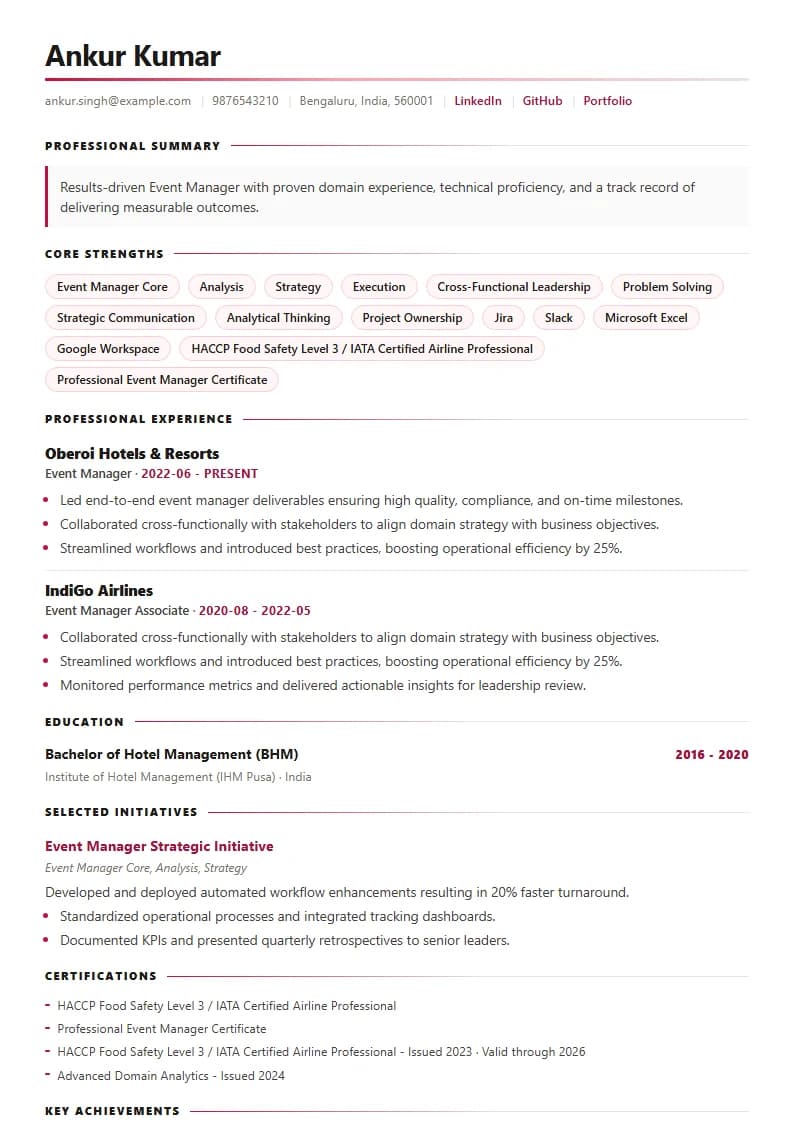 Event Manager Resume Example using Silicon Teal Meridian template layout