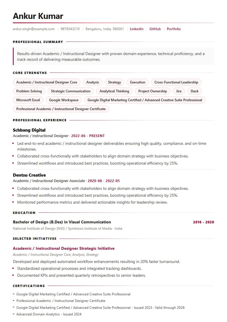 Academic / Instructional Designer Resume Example using Silicon Teal Meridian template layout